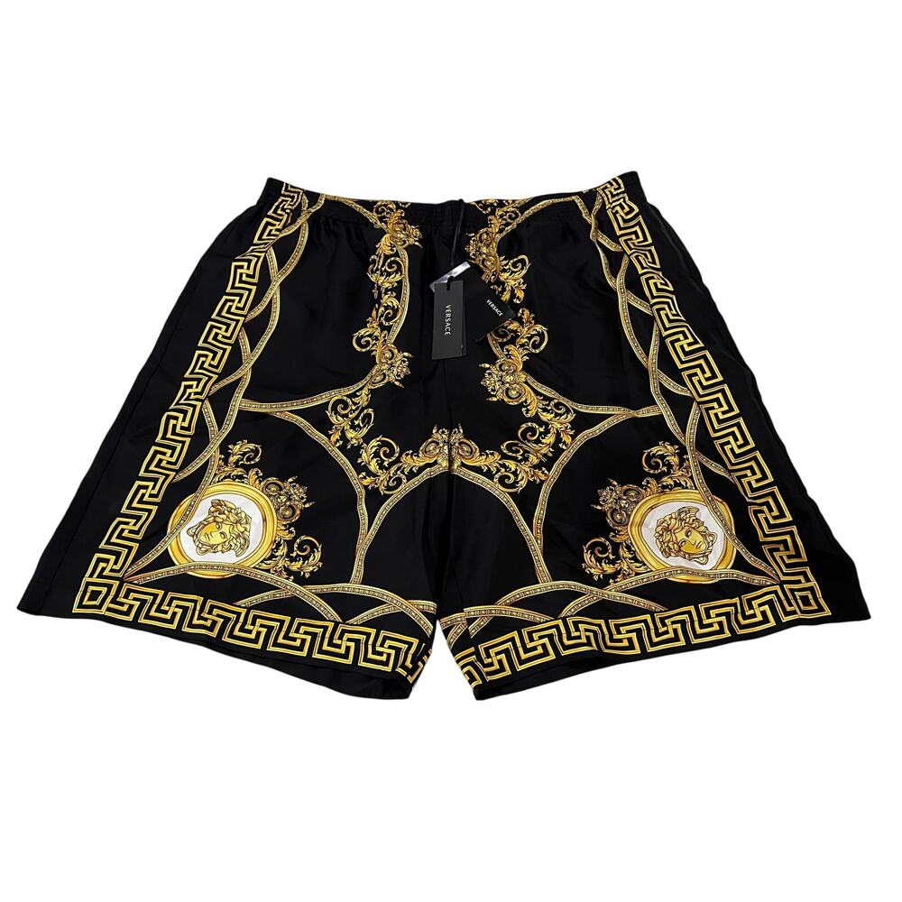 15-11 VERSACE Men's NWT $1,350 100% Silk Twill Barocco Greca Shorts IT56/US3XL